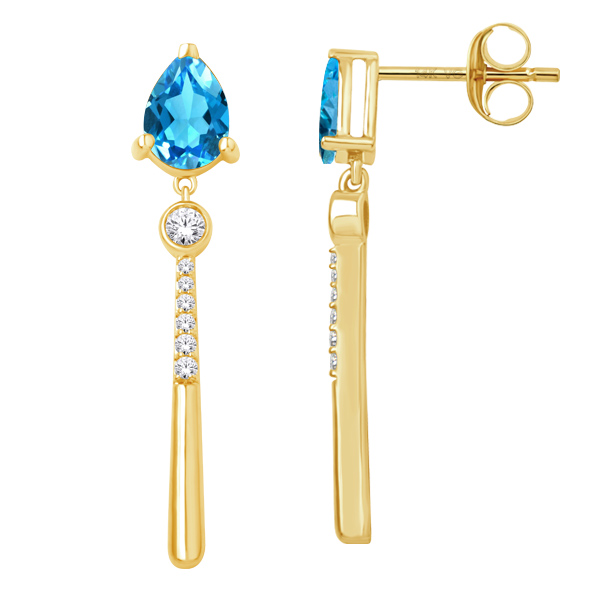 14K Gold Earrings With  Diamonds And Aqua .