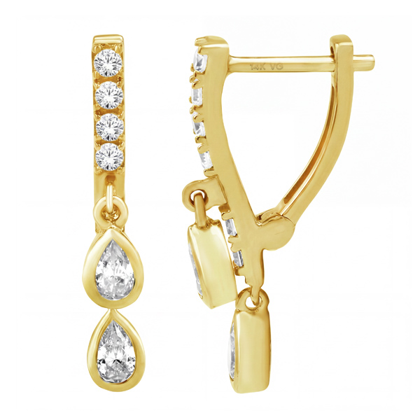 14K Yellow Gold Drop Earring With Diamonds .