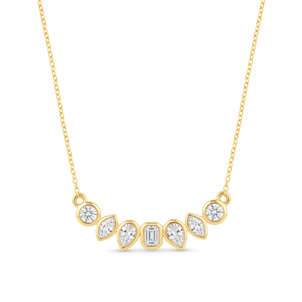 14K Gold Bar Necklace With Diamonds .