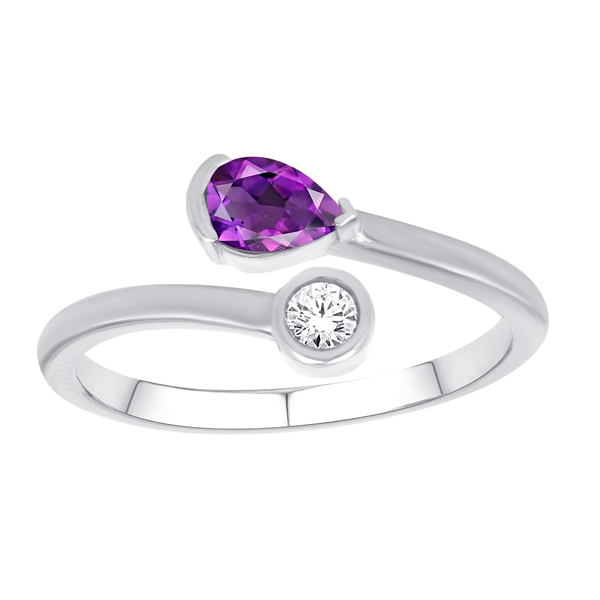 14K White Gold Ring With Amethyst And Diamond