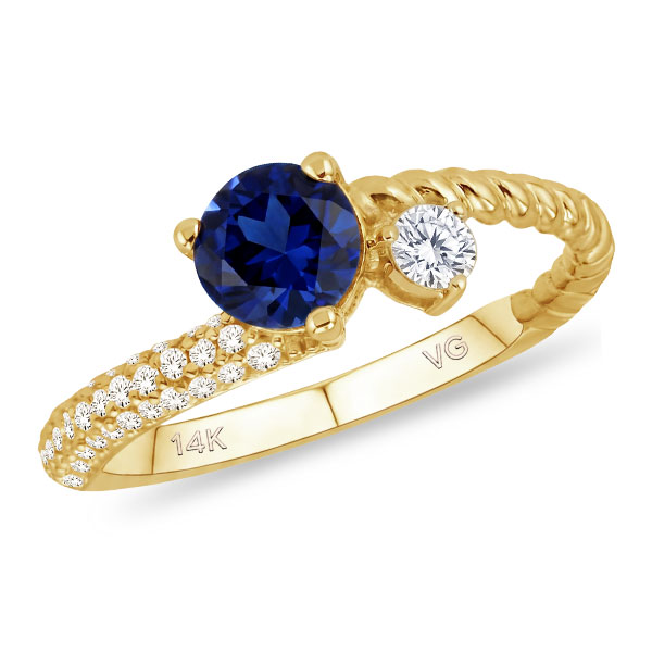 14K Yellow Gold Ring With Diamonds And Sapphire